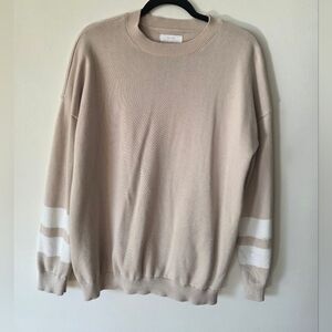 OAK + FORT Beige Oversized Crewneck Sweater with White Accents